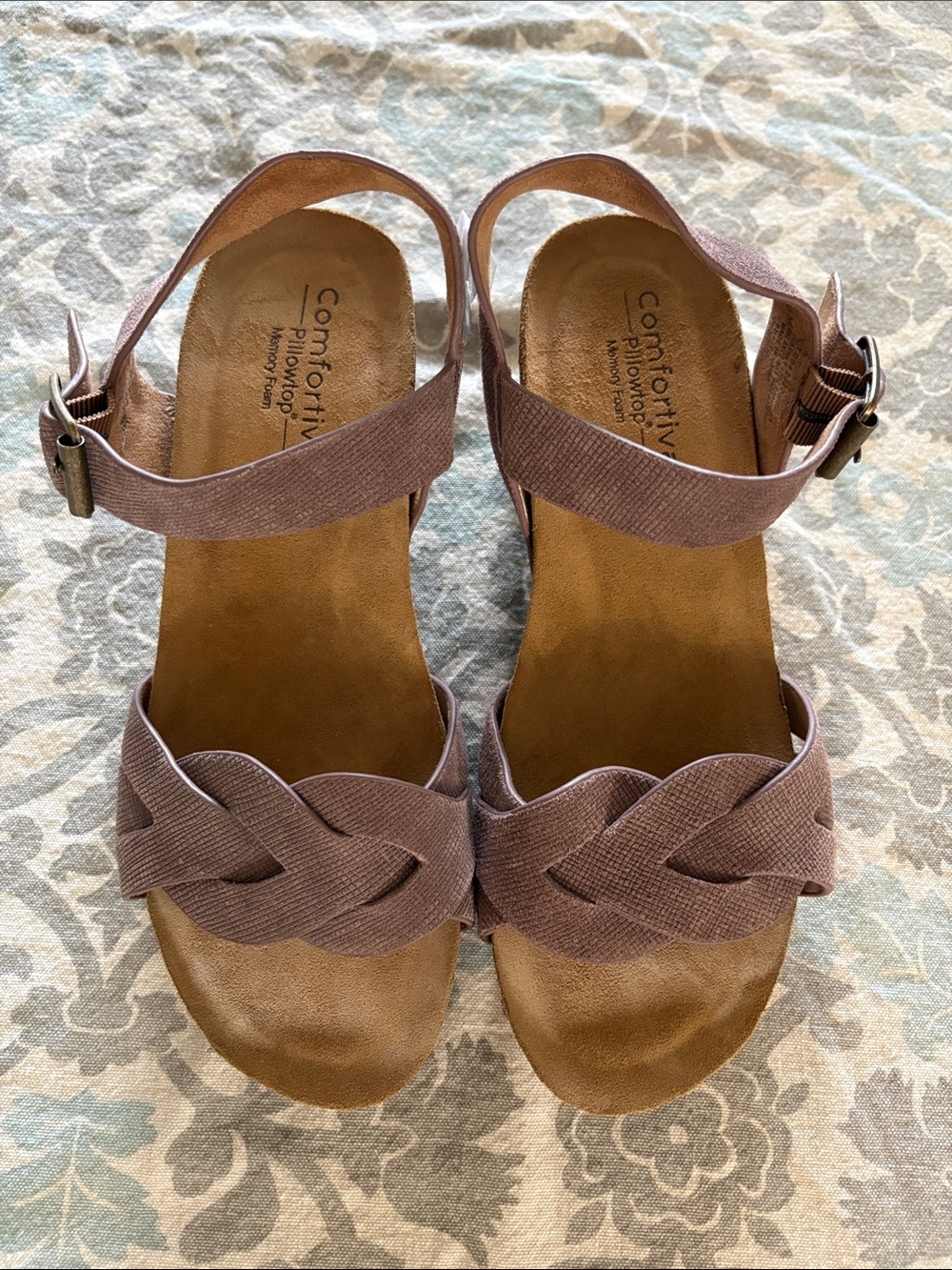 Comfortiva Women's Mauve Braided Ankle-Strap Sandals NWOT